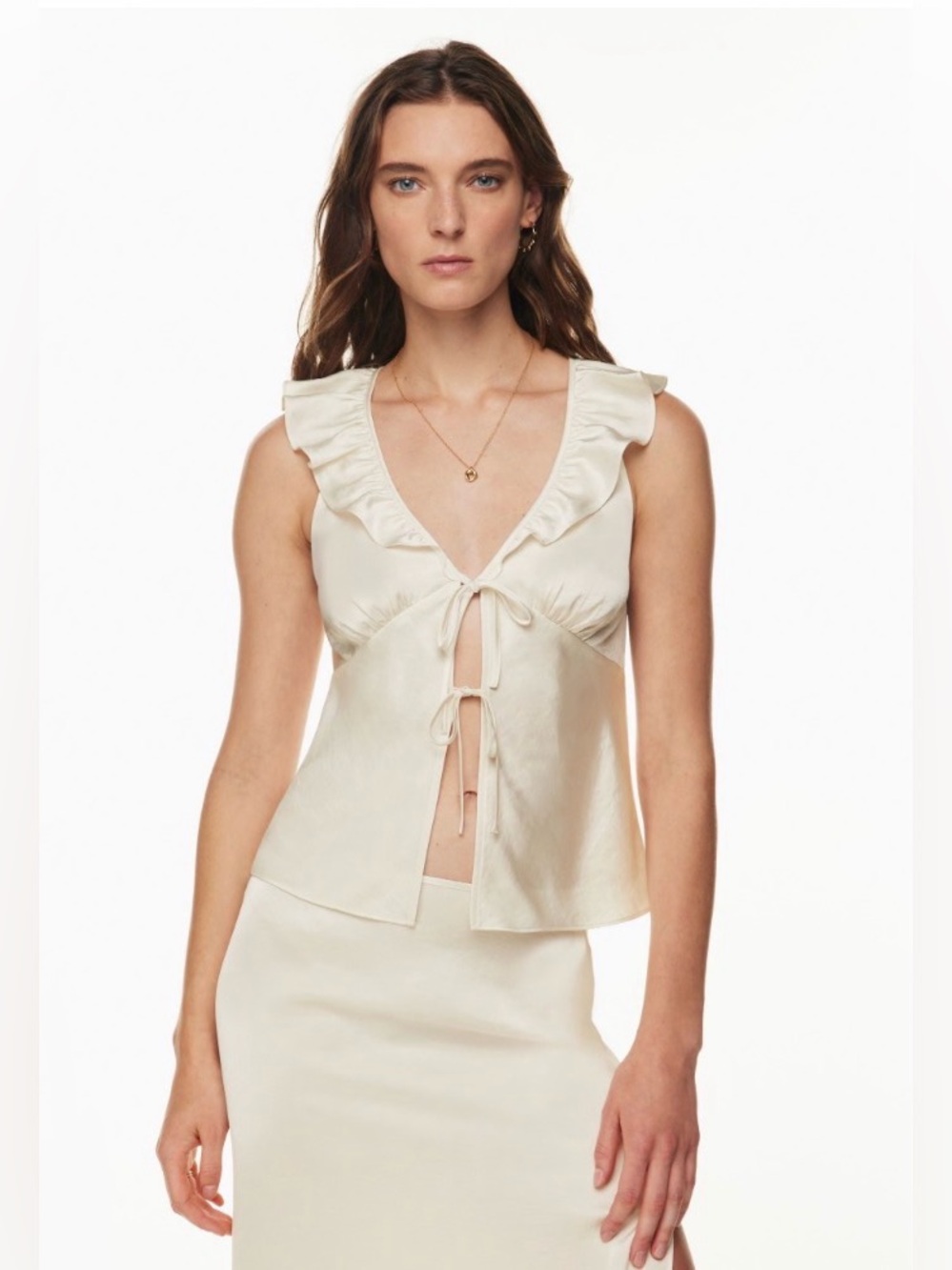 Aritzia Wilfred Tonka Satin Blouse Size Small Babydoll Tie Front